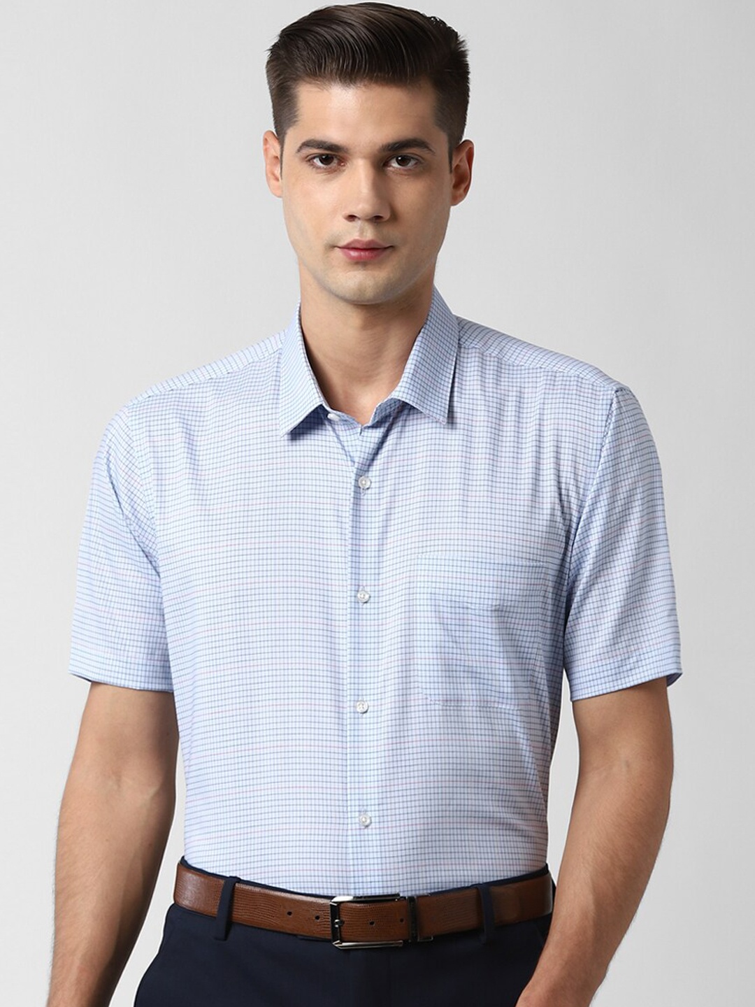 

Peter England Men Blue & Black Regular Fit Checked Pure Cotton Formal Shirt