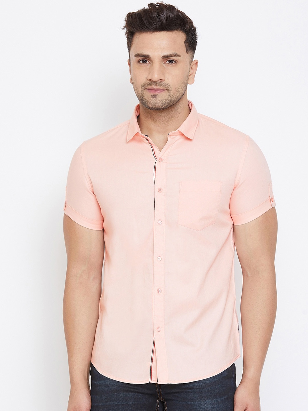 

Canary London Men Peach-Coloured Slim Fit Solid Casual Shirt
