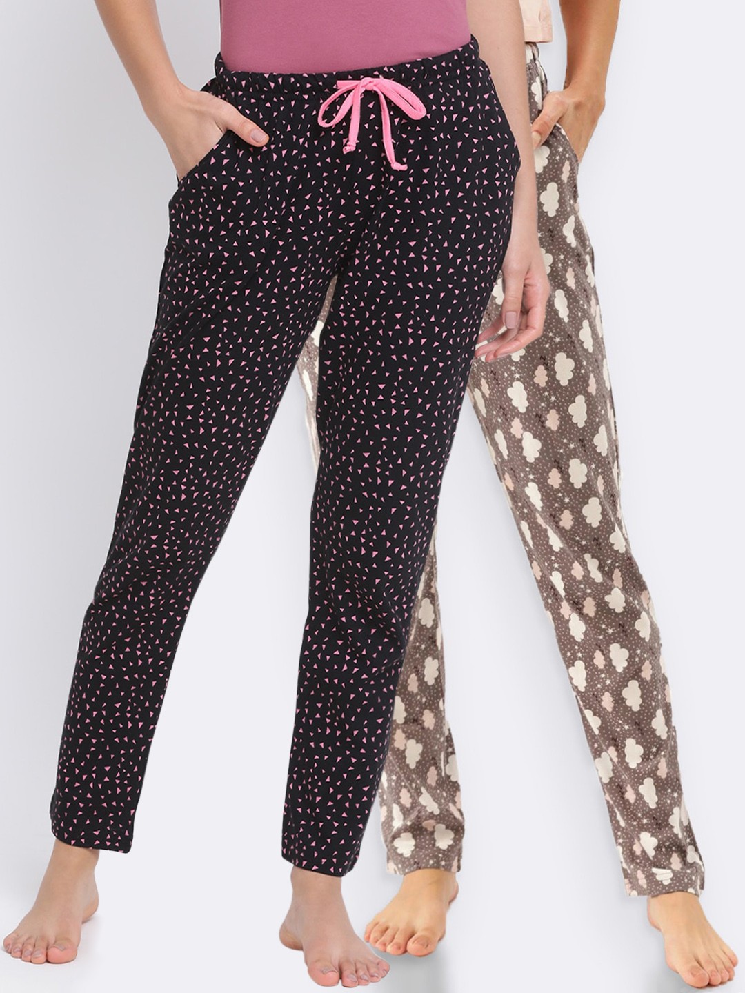 

Kanvin Women Pack of 2 Printed Pure Cotton Lounge Pants, Brown