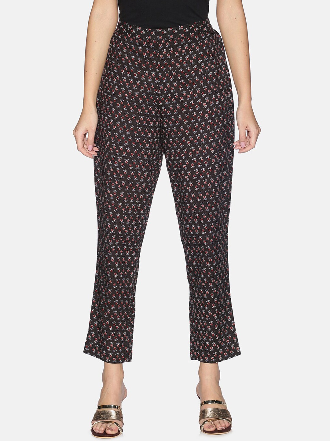 

Saffron Threads Women Black Relaxed Regular Fit Printed Cotton Trousers