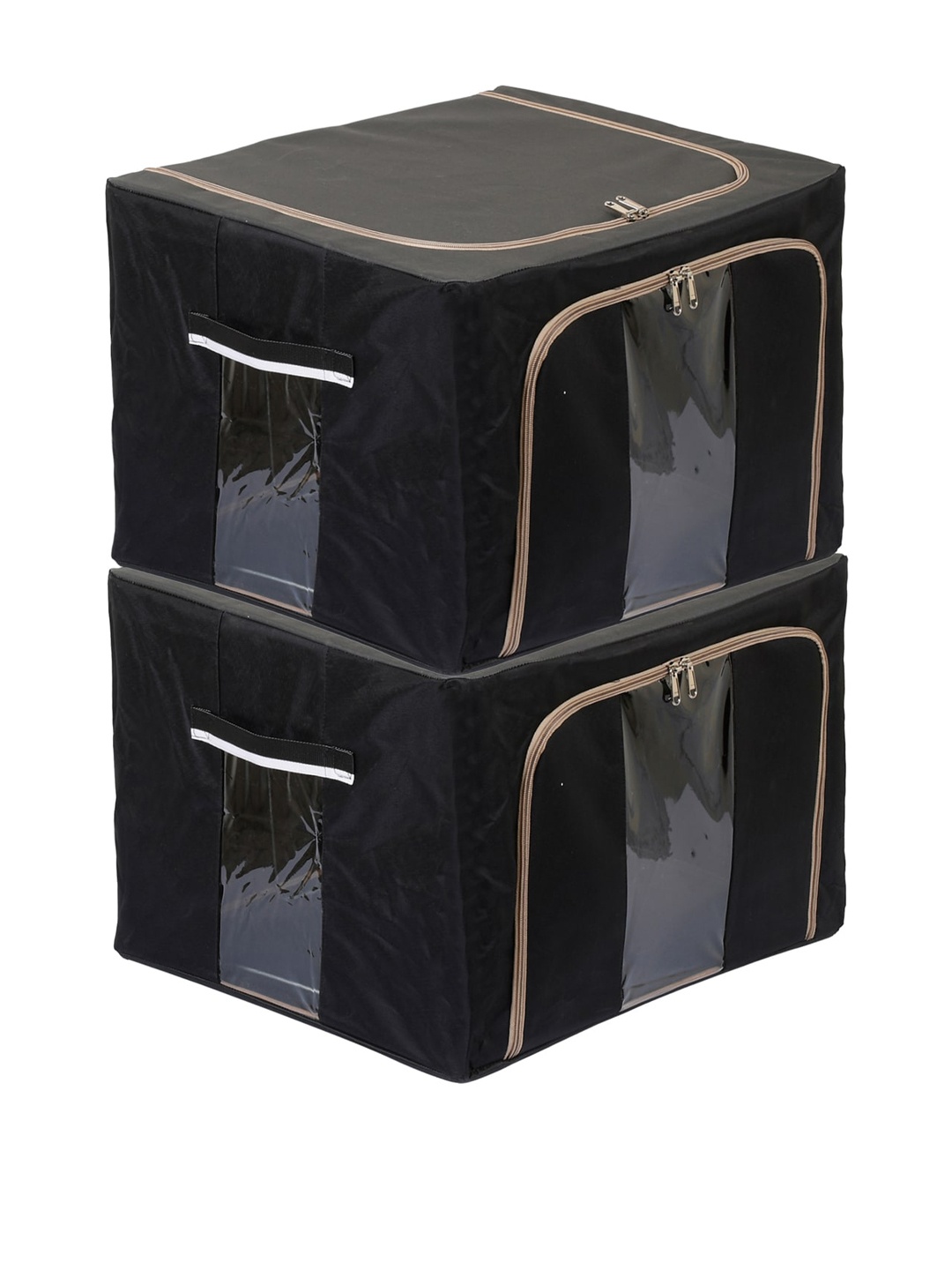 

Kuber Industries Set Of 2 Black & Grey Solid Wardrobe Organizers