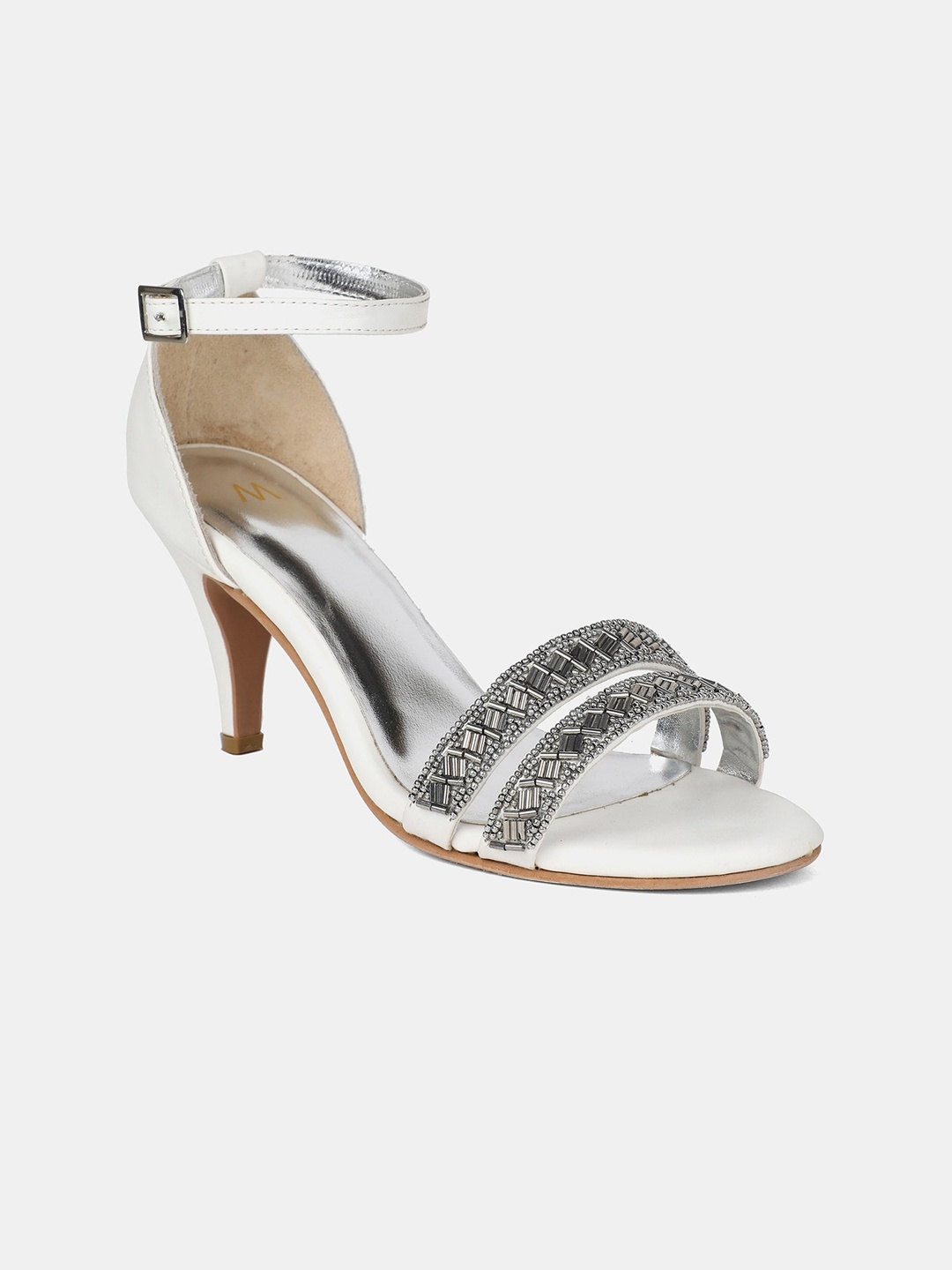 

W The Folksong Collection Women Silver-Toned Embellished Sandals
