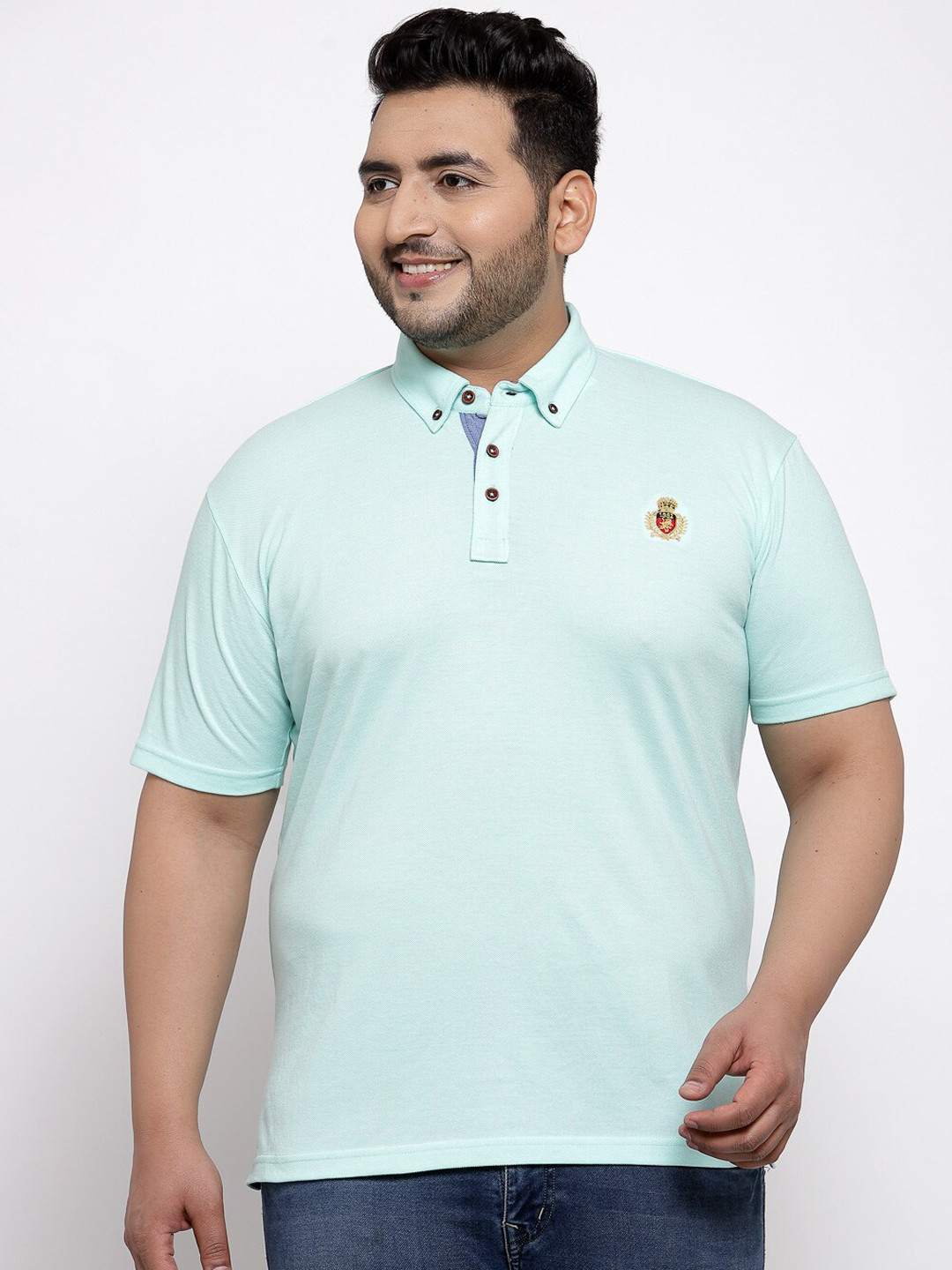 

plusS Men Plus Size Blue Solid Round Neck T-shirt