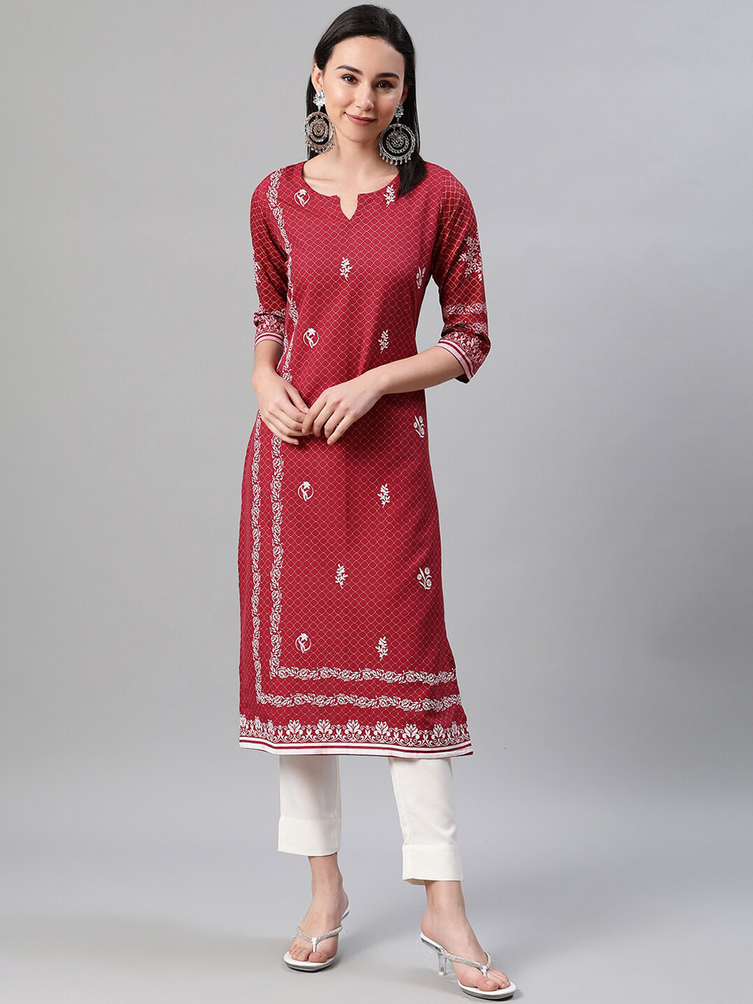 

ZIYAA Women Red Ethnic Motifs Printed Kurta