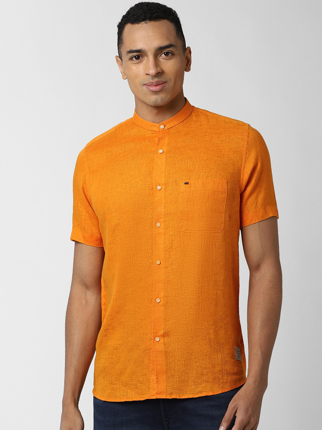 

Peter England Men Orange Pure Linen Solid Casual Shirt