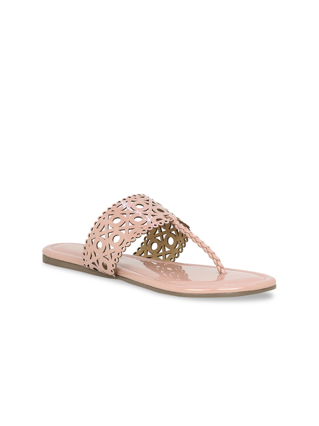 

Inc 5 Women Peach-Coloured Laser Cuts T-Strap Flats