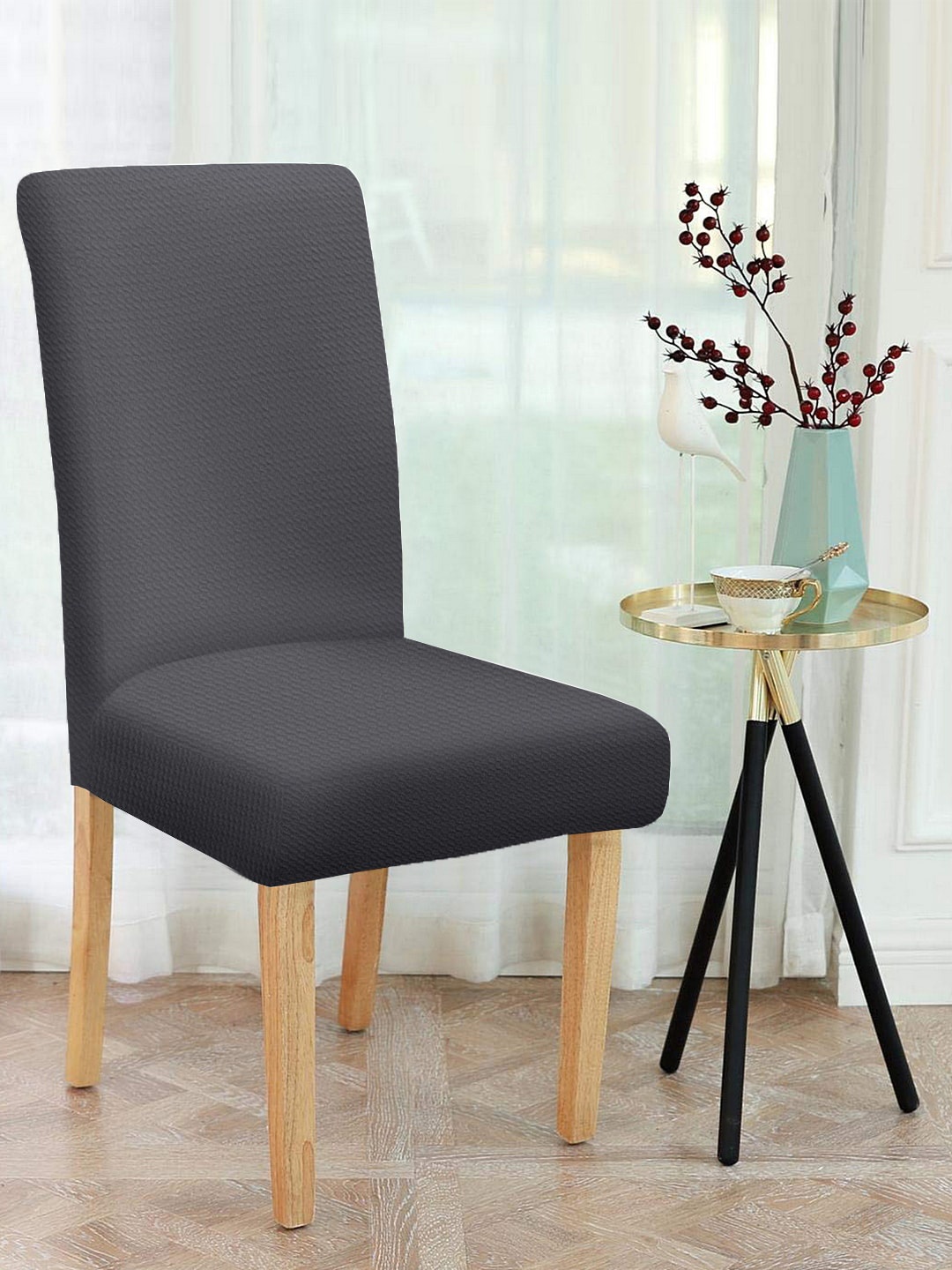 

Cortina Set Of 6 Grey Self Design Chair Covers