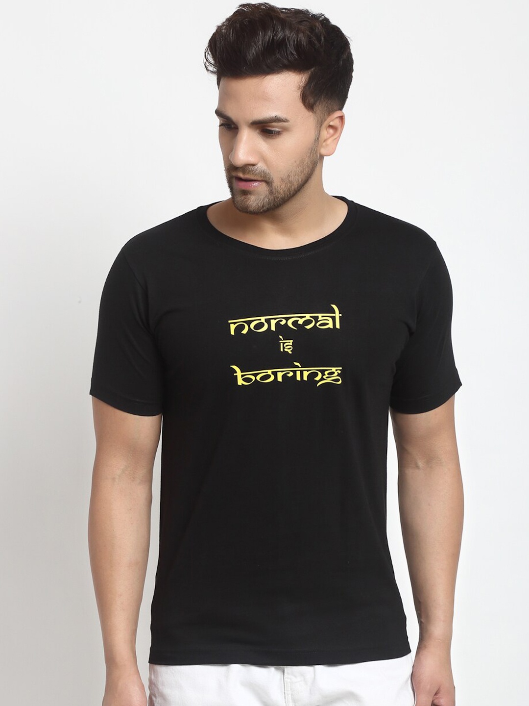

YOLOCLAN Men Black Printed Round Neck T-shirt