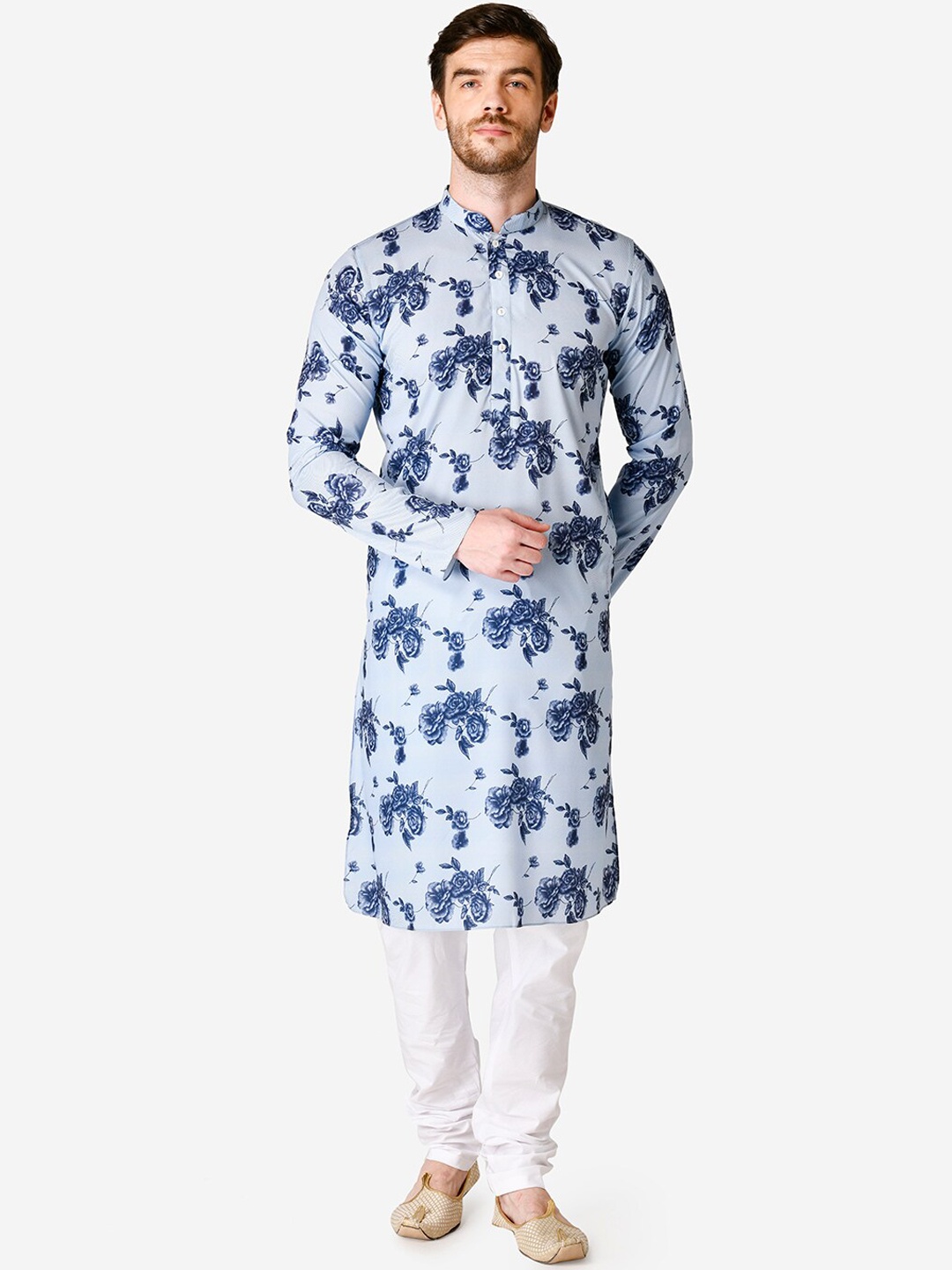 

TABARD Men Blue & White Cotton Printed Kurta Kurta with Churidar