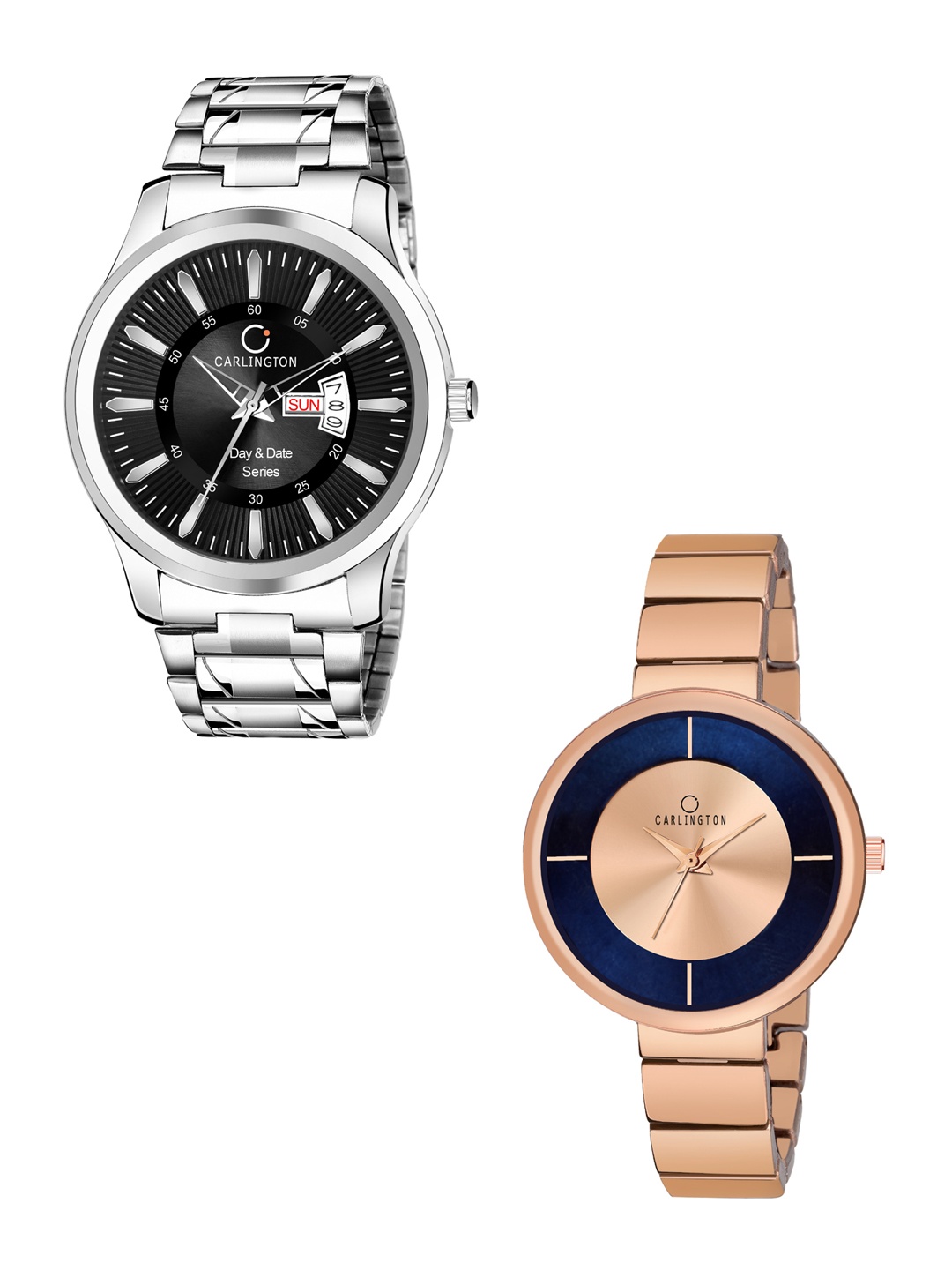 

CARLINGTON His & Her Black & Rose Gold Analogue Watch Gift Set