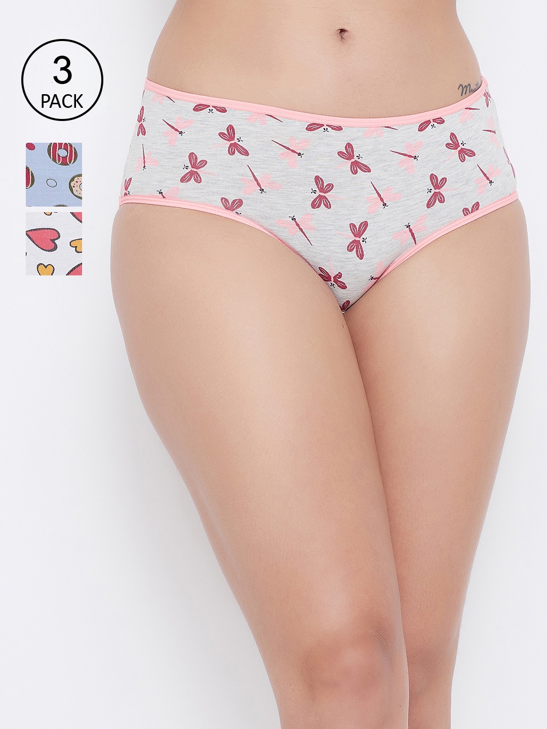 

Clovia Women Pack Of 3 Hipster Briefs COMPN1067S, Assorted