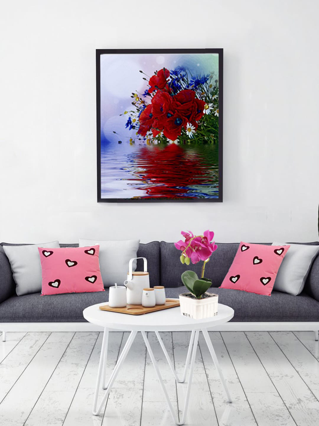 

Aapno Rajasthan Red & Blue Bunch of Flowers Canvas Painting