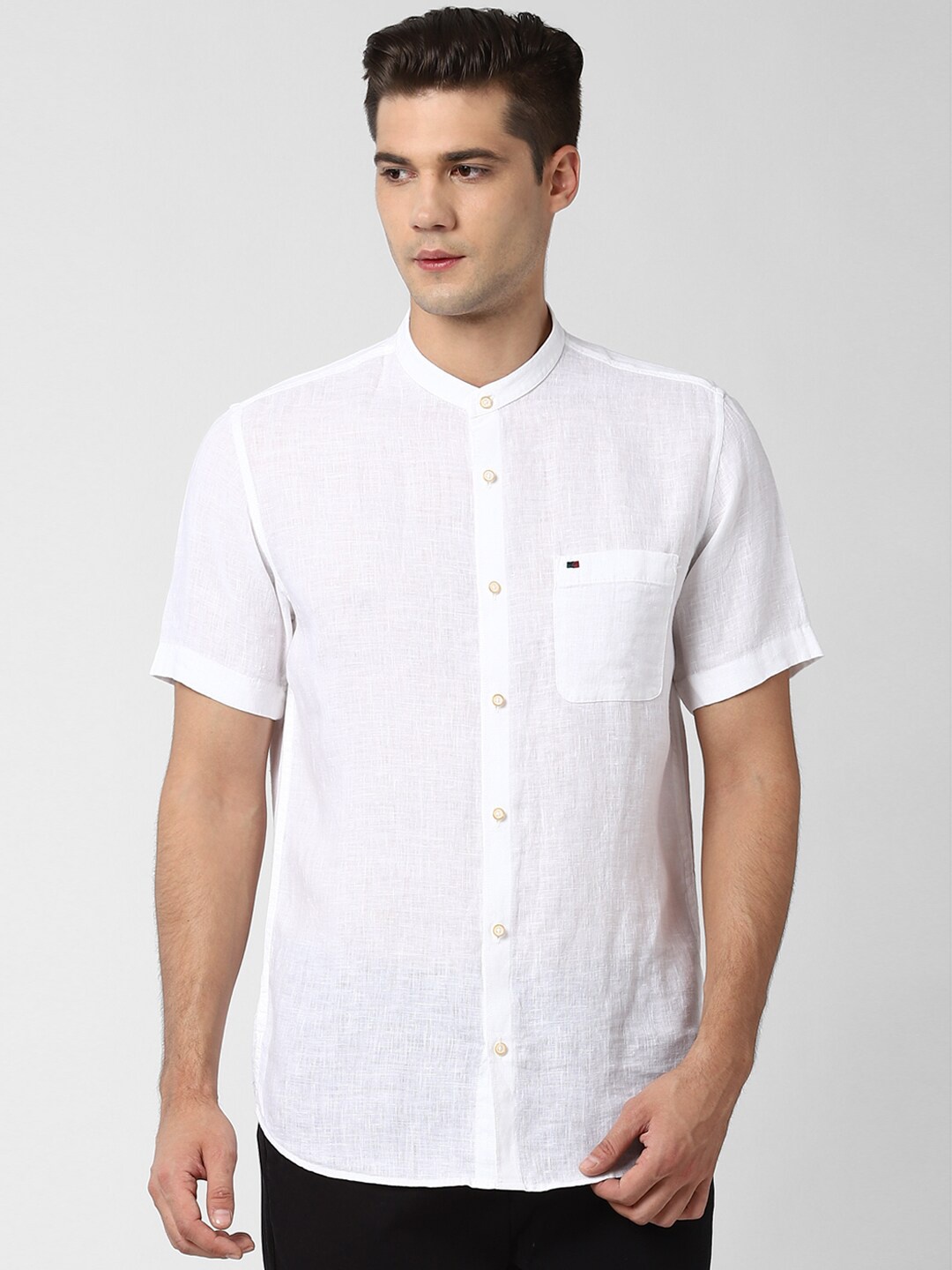 

Peter England White Pure Linen Solid Slim Fit Shirt