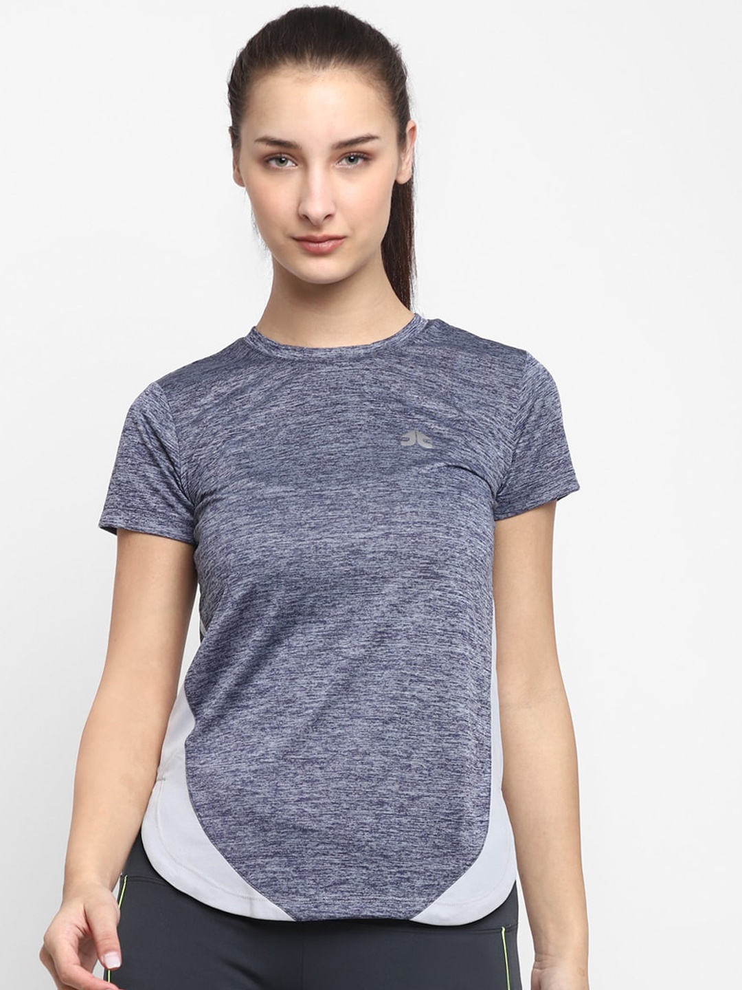 

OFF LIMITS Women Navy Blue Solid Round Neck T-shirt