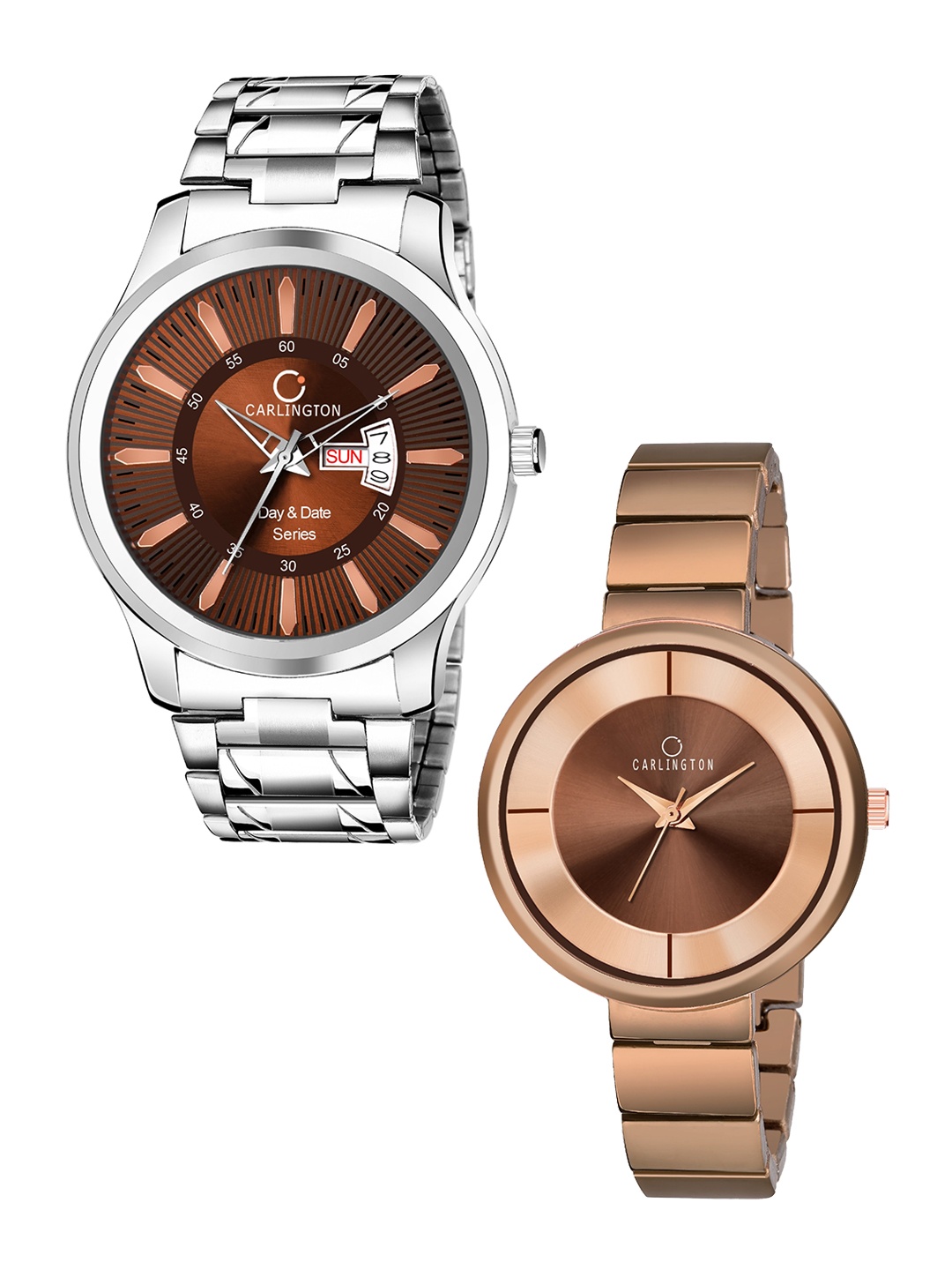 

CARLINGTON His & Her Brown Analogue Watch Gift Set