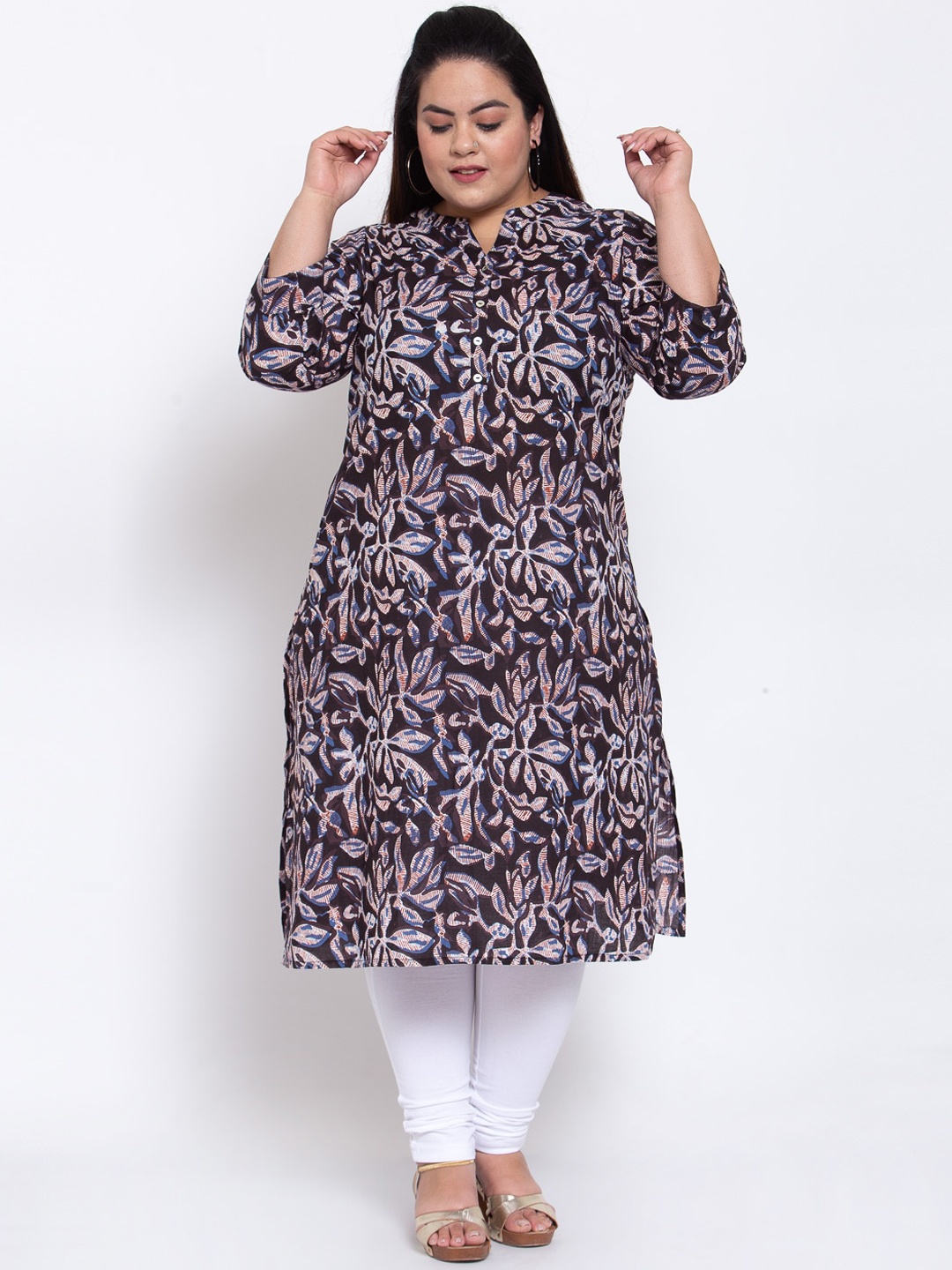 

plusS Women Brown Floral Printed Floral Kurta