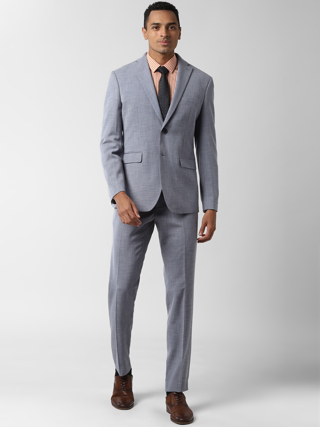 

Peter England Elite Men Grey Checked Slim-Fit Single-Breasted Two-Piece Formal Suit