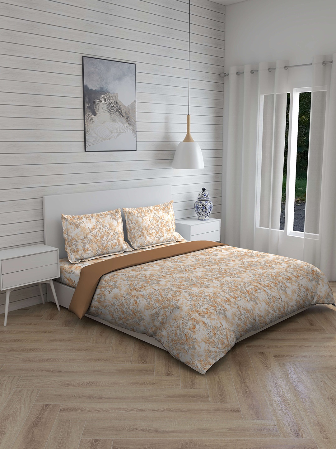 

Boutique Living India Beige & Brown Floral 220 TC Double King Bedding Set