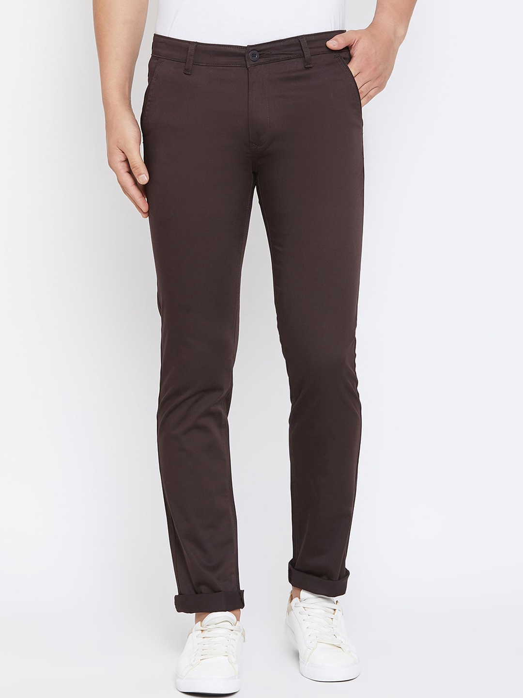 

Canary London Men Coffee Brown Slim Fit Solid Regular Trousers