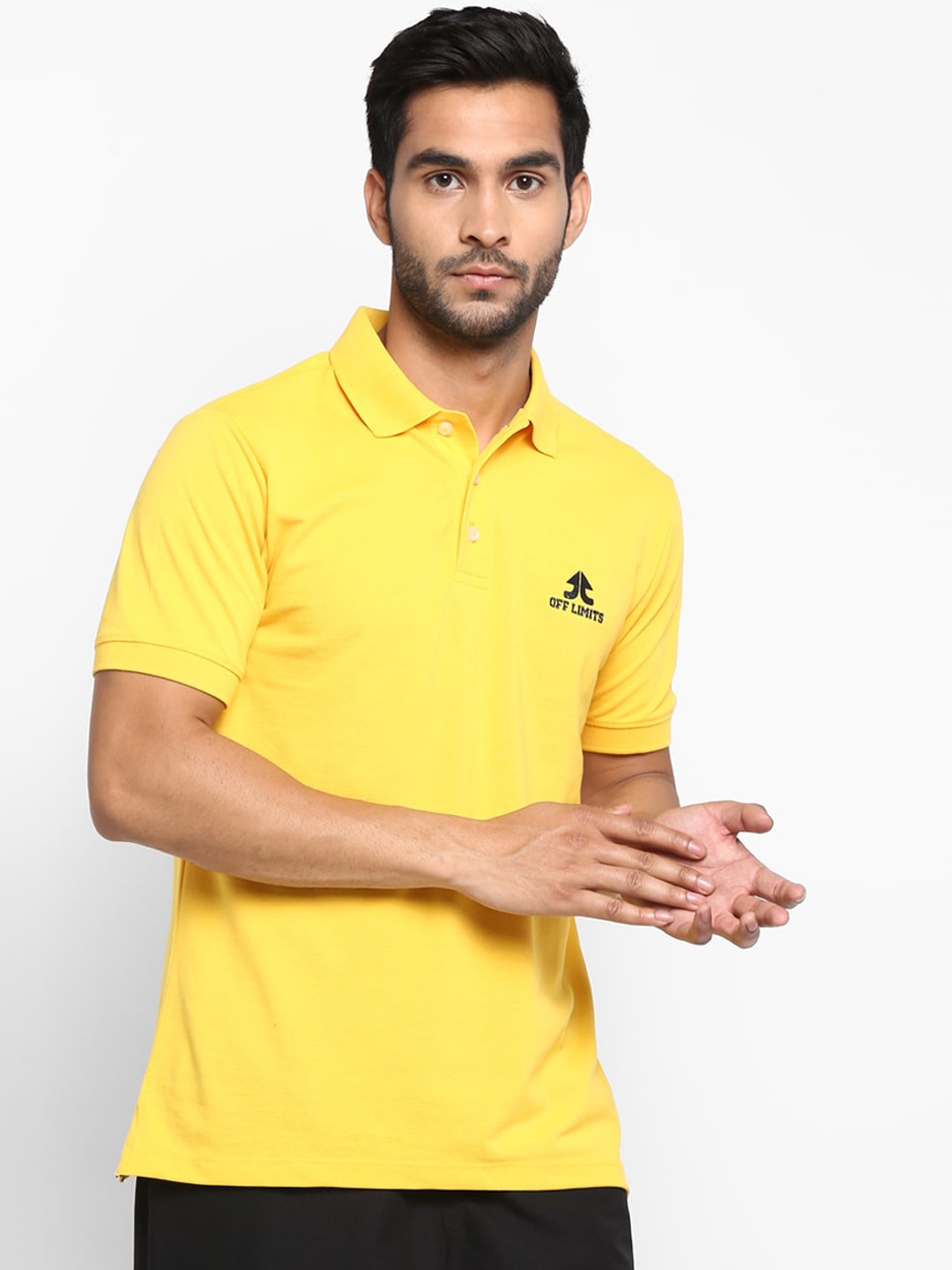 

OFF LIMITS Men Yellow Solid Polo Collar T-shirt