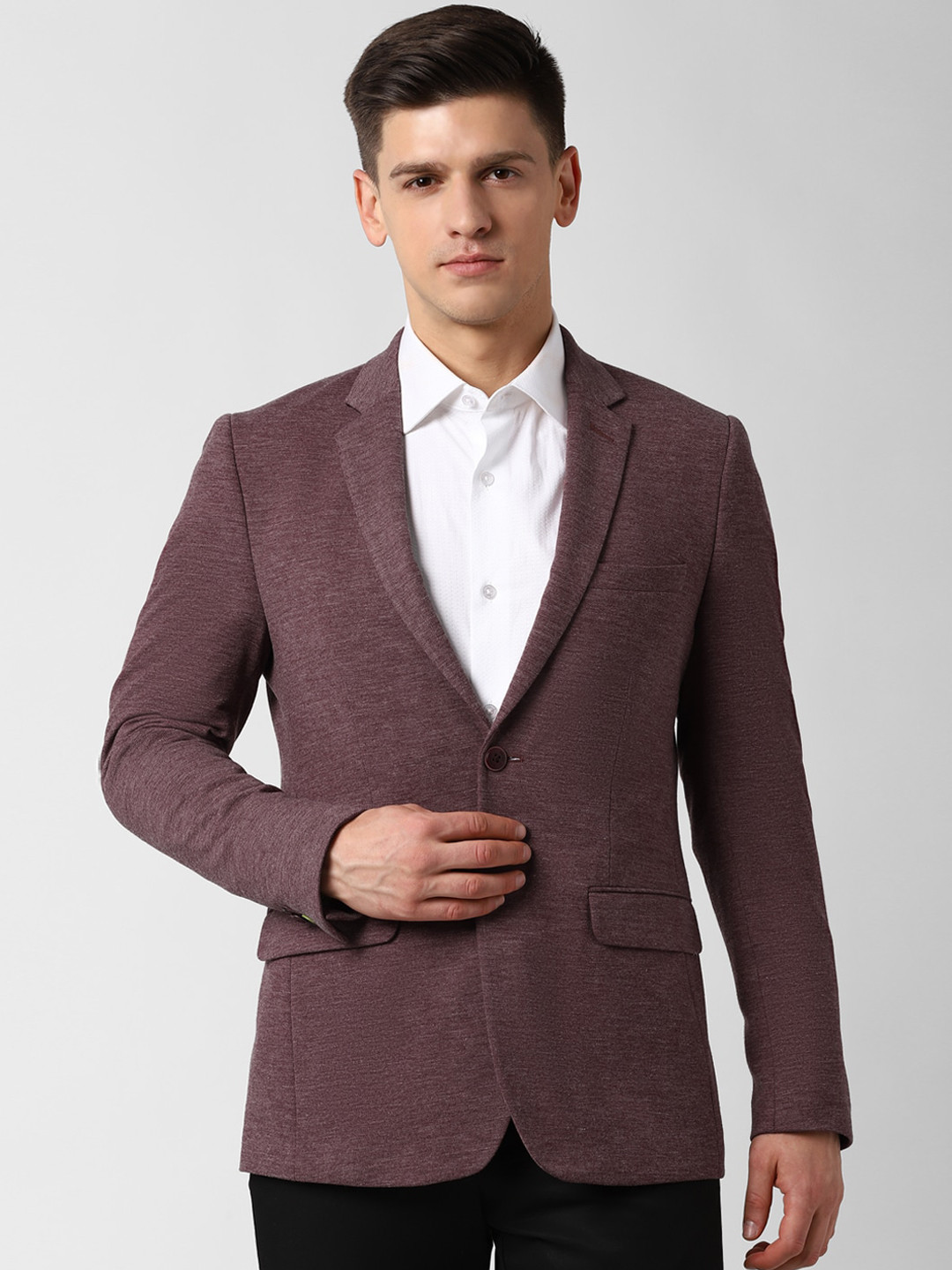 

Peter England Elite Men Maroon Solid Slim-Fit Single-Breasted Formal Blazer