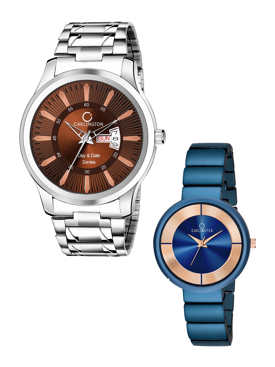 

CARLINGTON His & Her Brown & Blue Analogue Watch Gift Set