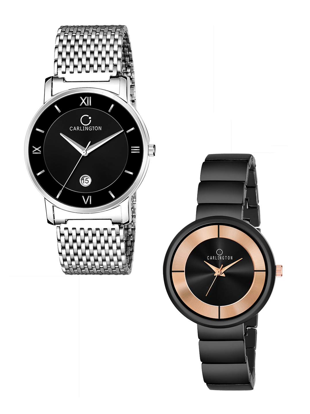 

CARLINGTON His & Her Black Analogue Watch Gift Set