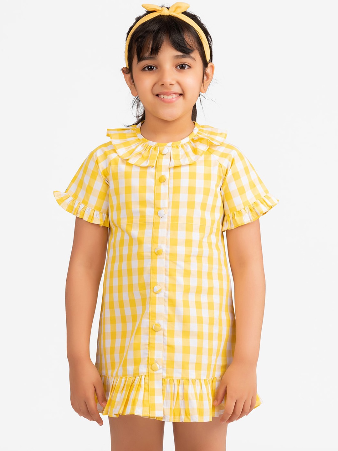 

KIDKLO Girls Yellow Checked Shirt Dress