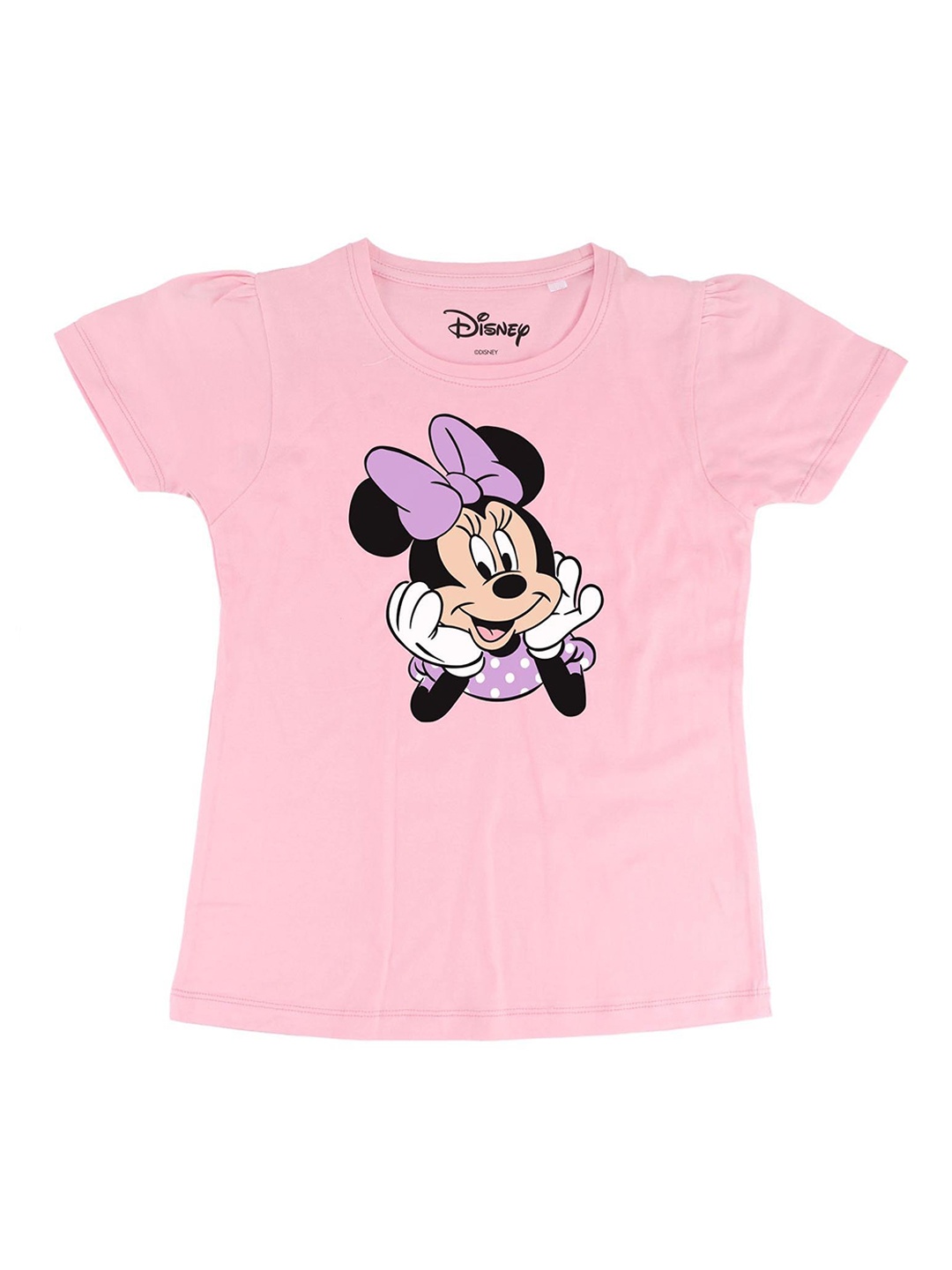 Minnie Girls Pink Minnie Mouse Printed V-Neck T-shirt