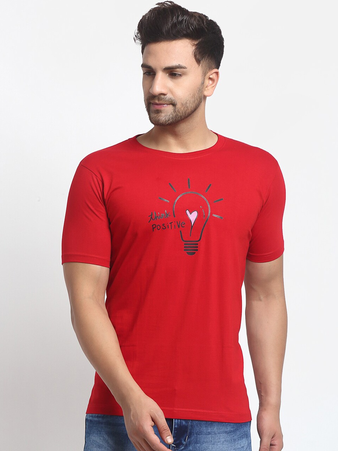 

YOLOCLAN Men Red Printed Round Neck T-shirt