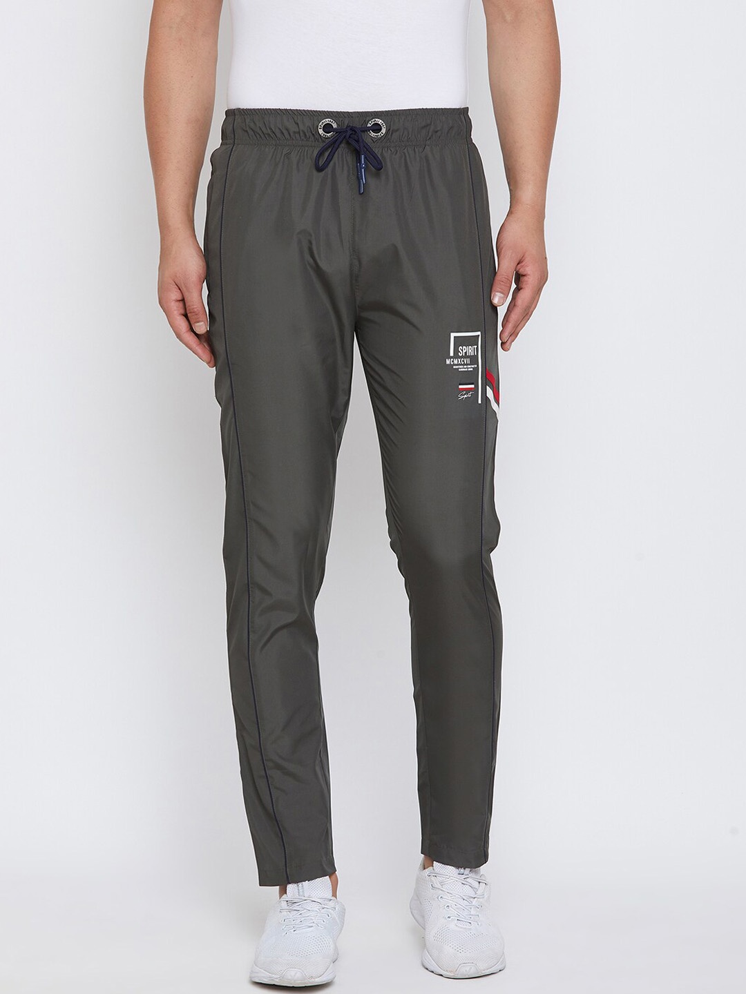 

Spirit Men Olive Green Solid Straight-Fit Track Pants