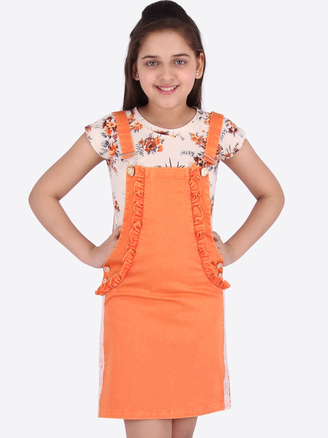 

CUTECUMBER Girls Orange Pinafore Dress