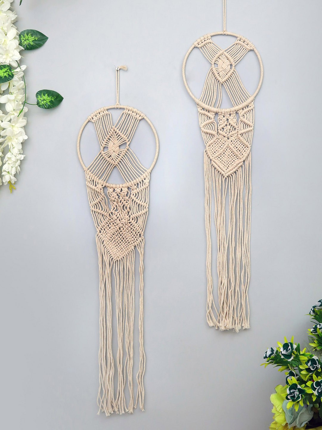 

Homesake Set Of 2 Beige Macrame Wall Hanging Dream Catchers
