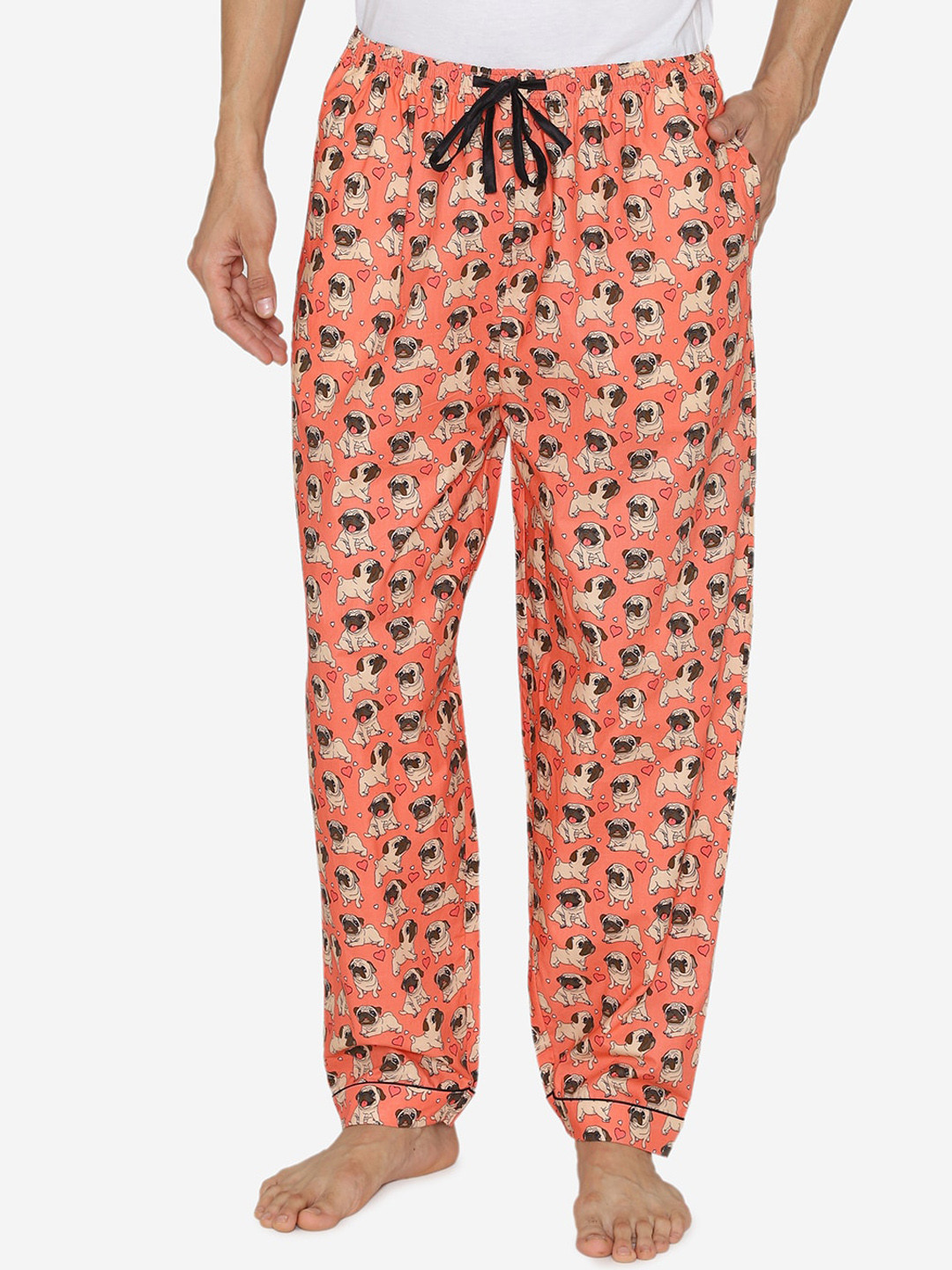 

Fluffalump Men Orange Pug Printed Cotton Lounge Pants
