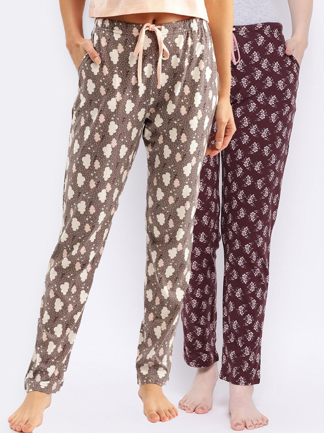 

Kanvin Women Pack of 2 Printed Pure Cotton Lounge Pants, Brown