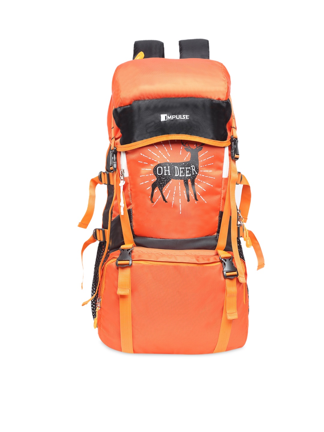 

Impulse Unisex Orange & Black Graphic Printed OH Deer 55 Liters Waterproof Rucksack