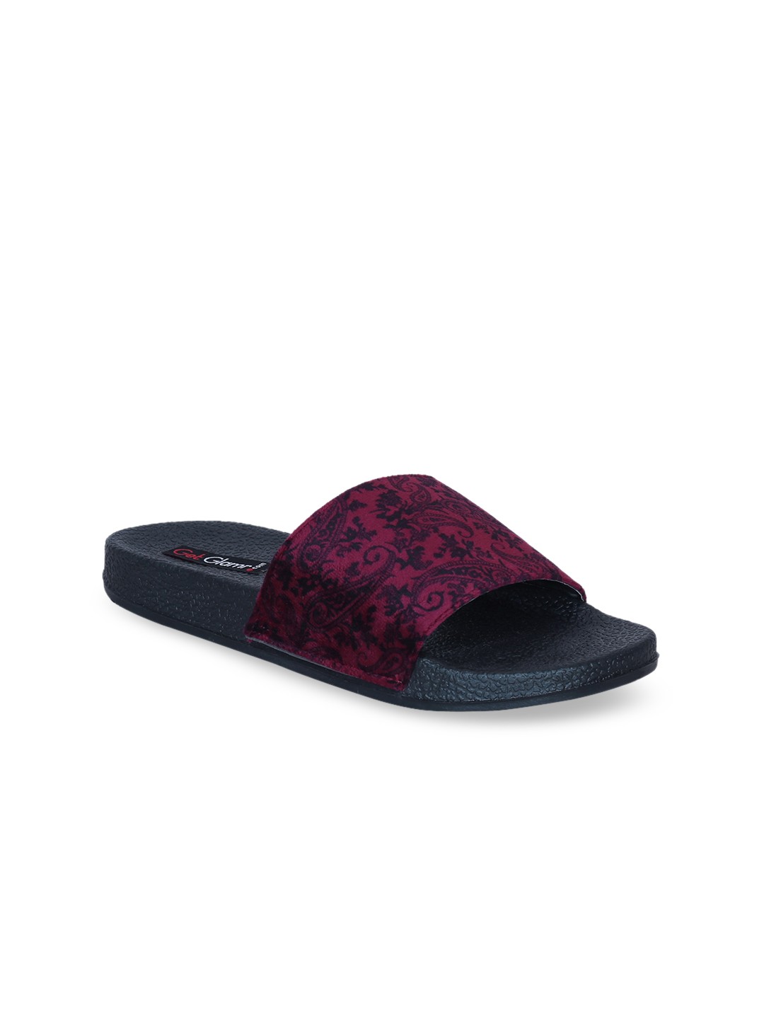 

Get Glamr Women Maroon Printed Fabric Open Toe Flats
