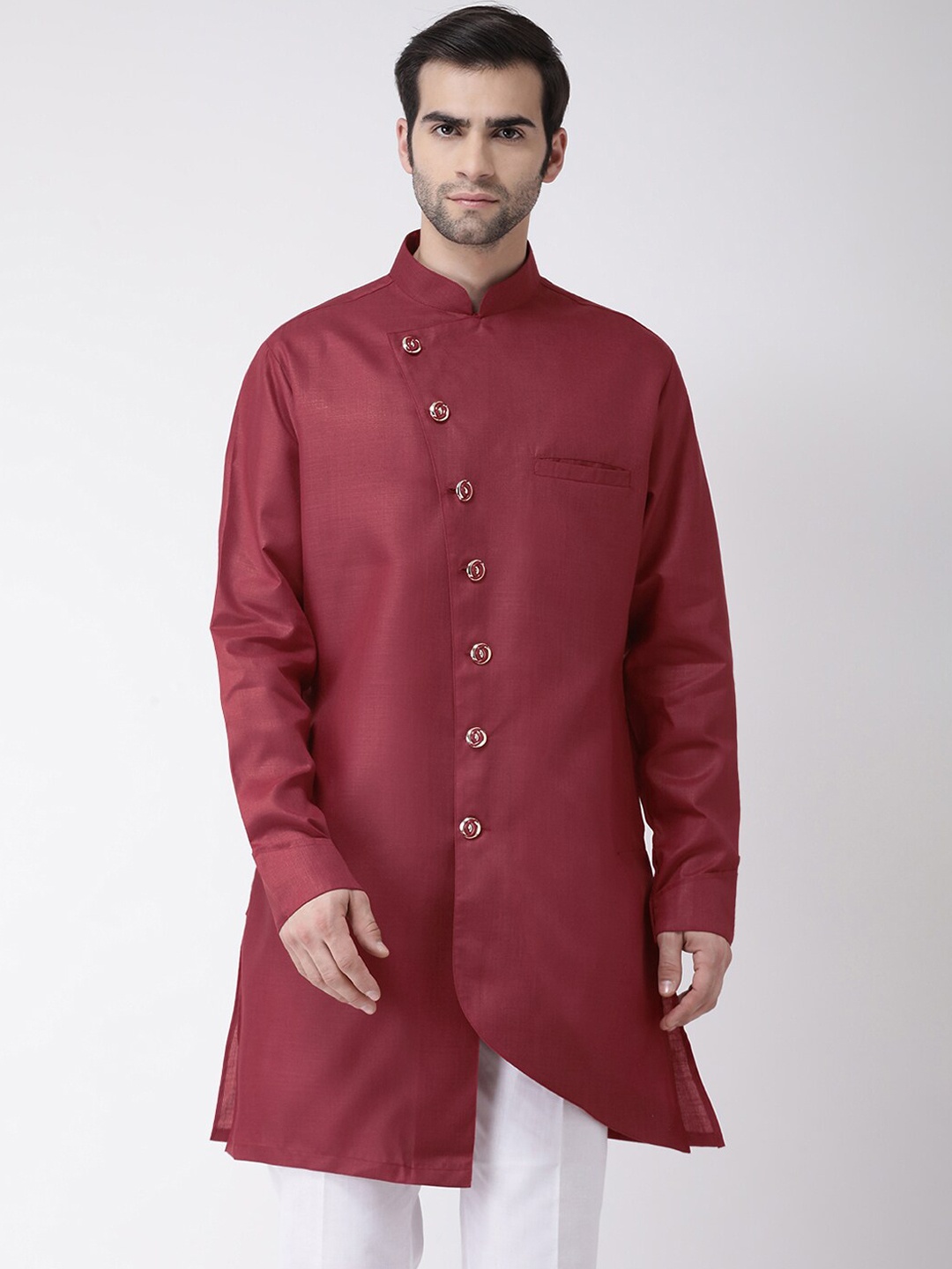

SG LEMAN Men Maroon Layered Straight Kurta & Trousers
