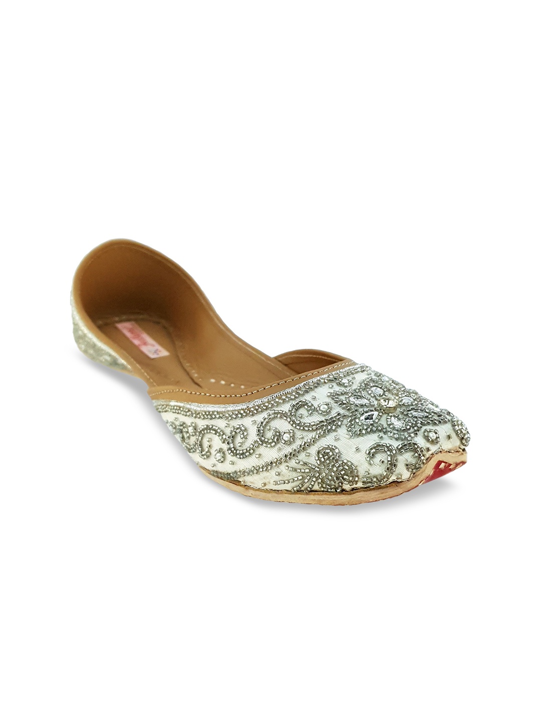 

Fulkari Women Silver-Toned Embellished Leather Mojaris