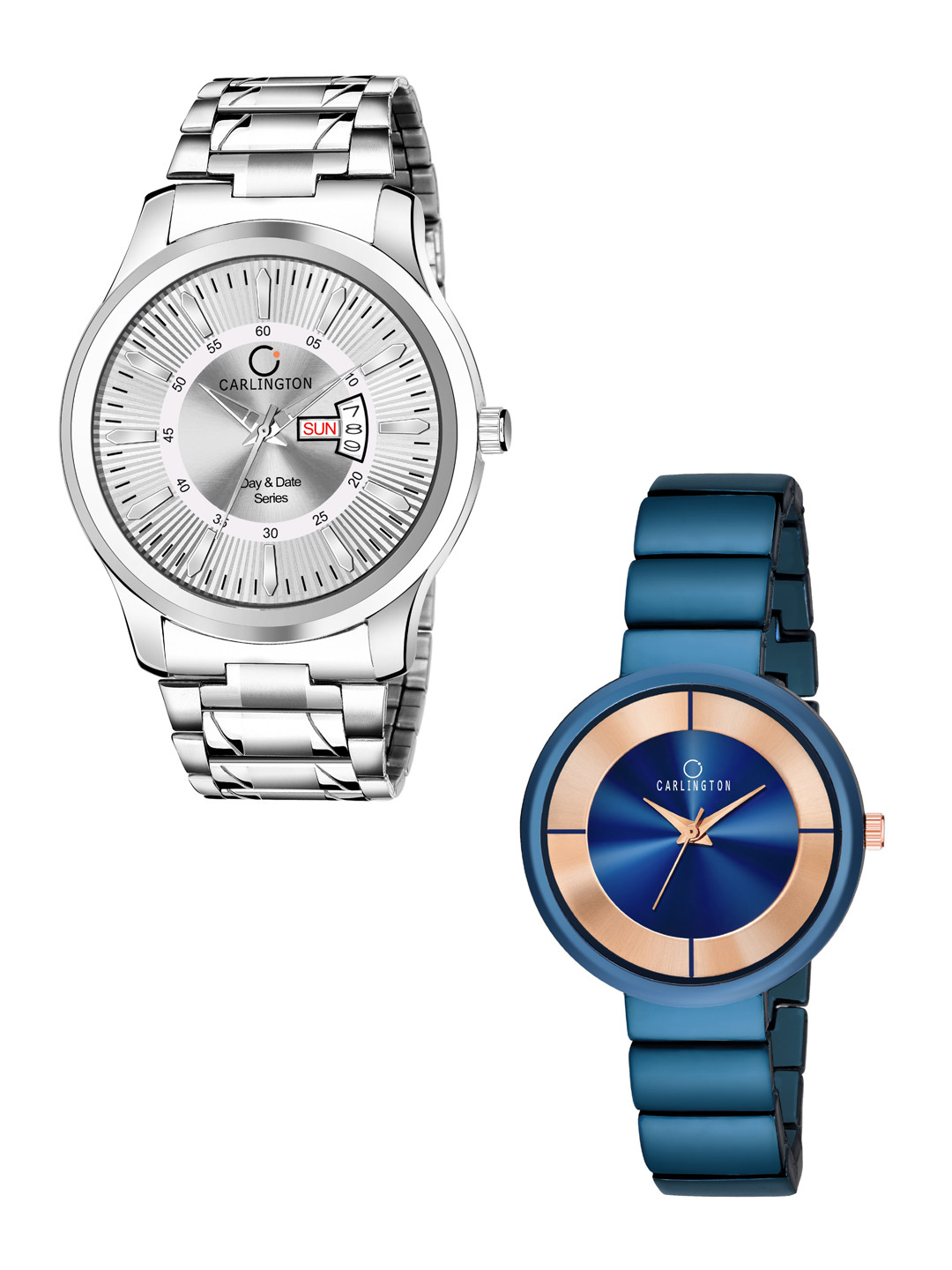 

CARLINGTON His & Her Silver-Toned & Blue Analogue Watch Gift Set