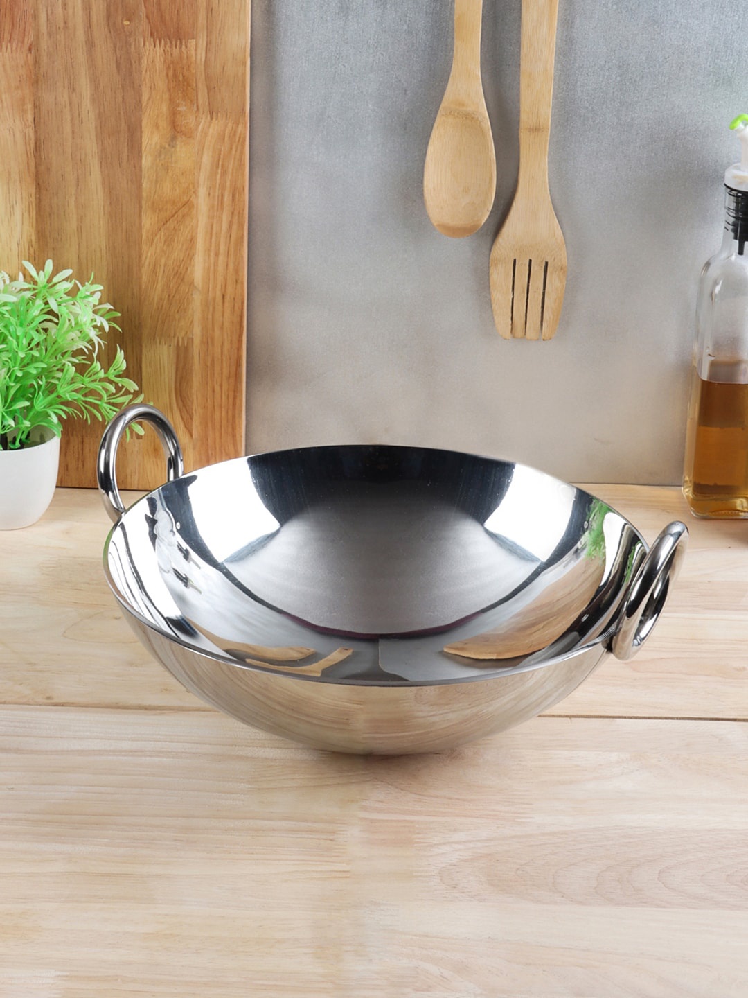 

INCRIZMA Silver-Toned Stainless Steel Heavy Quality Round Bottom Deep Kadhai