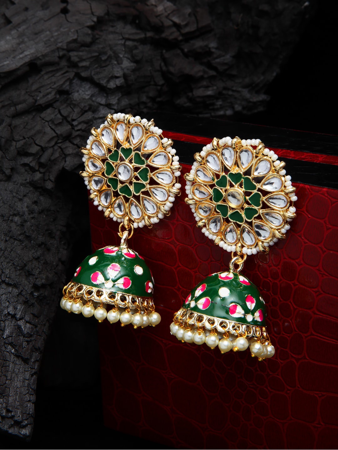 

Shining Diva Green Contemporary Jhumkas