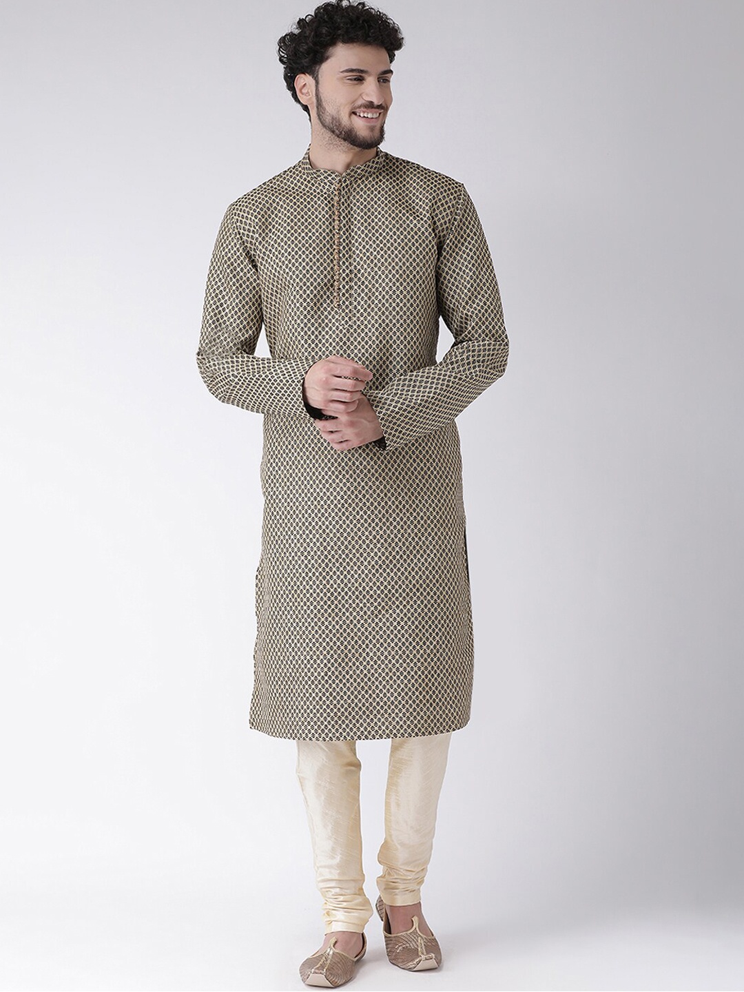 

TABARD Men Black & Beige Jacquard Self Design Kurta with Churidar