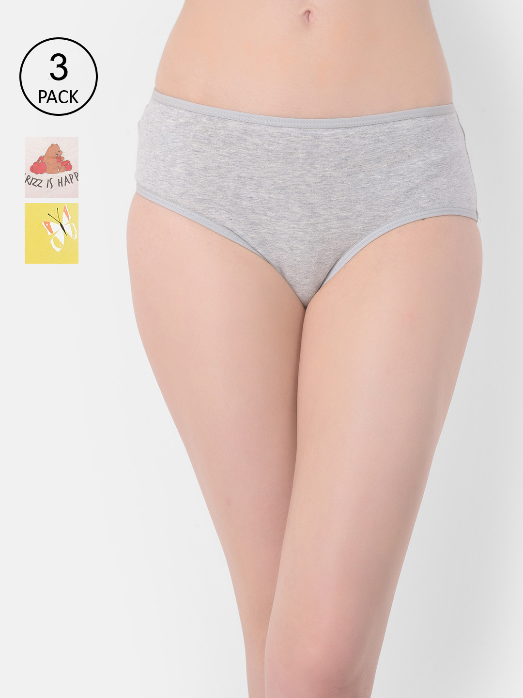

Clovia Women Pack Of 3 Hipster Briefs COMPN1090S, Grey