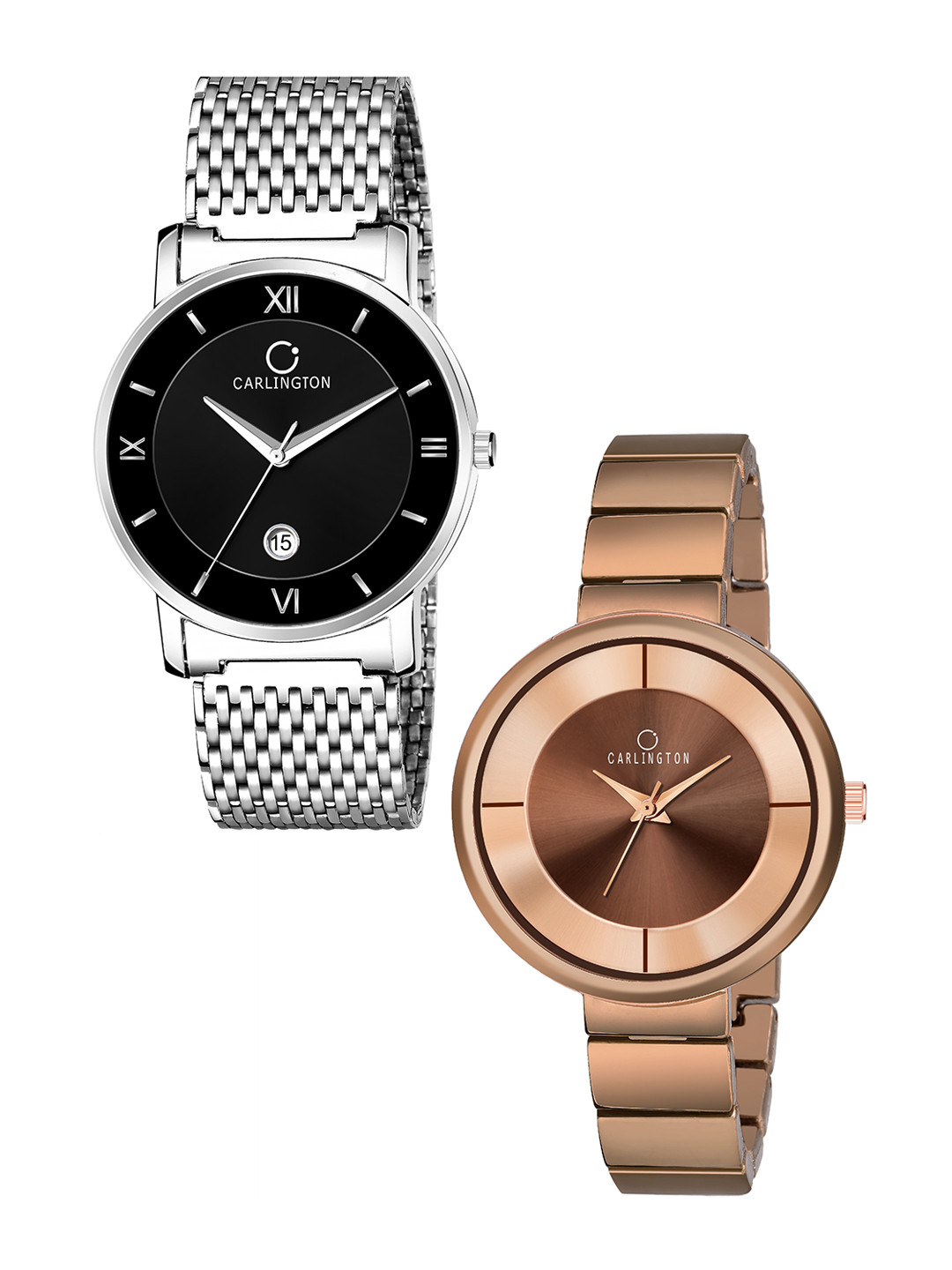

CARLINGTON His & Her Black & Brown Analogue Watch Gift Set