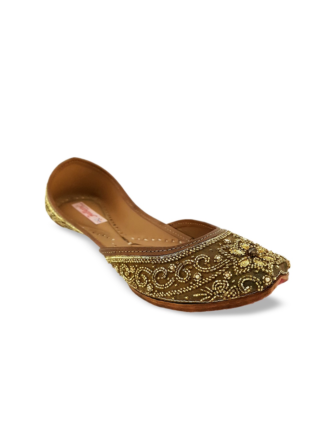 

Fulkari Women Brown Embellished Leather Mojaris