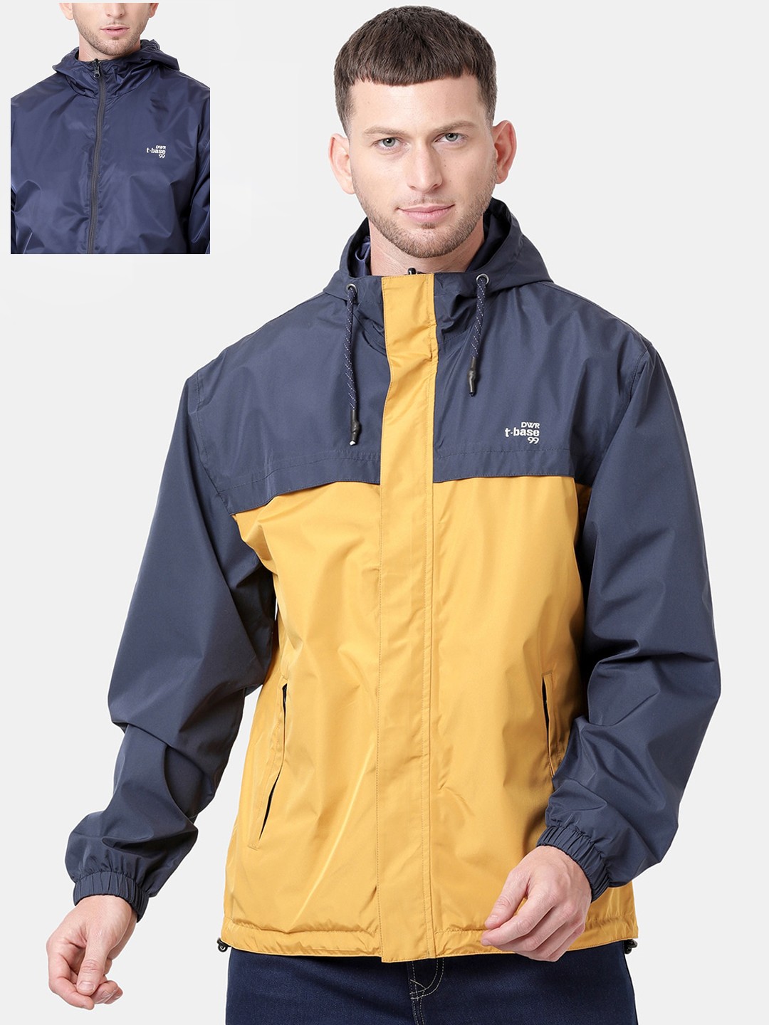 

t-base Men Yellow & Navy Blue Waterproof Reversible Rain Jacket