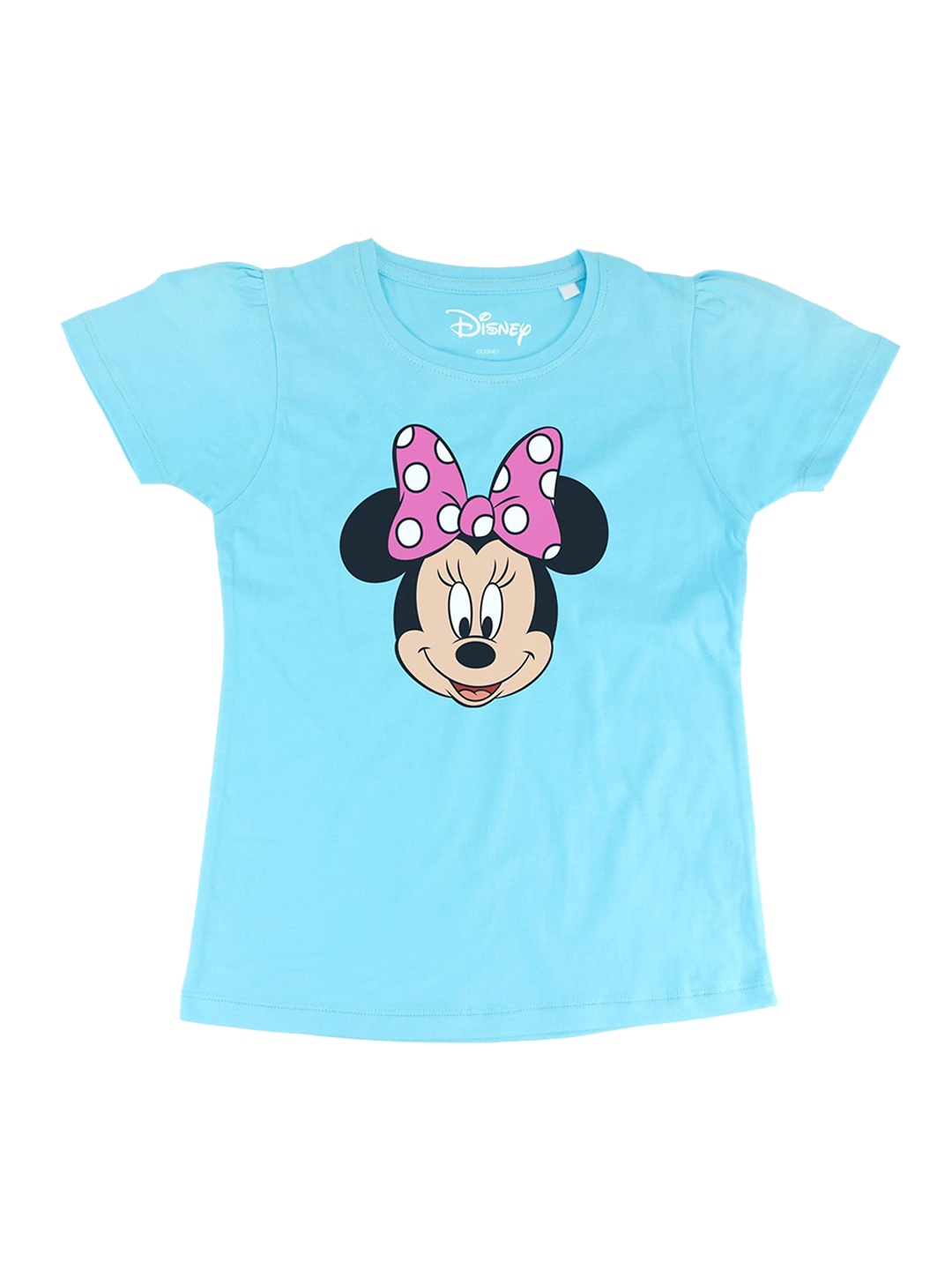 

Minnie Girls Blue Minnie Mouse Printed Round Neck T-shirt