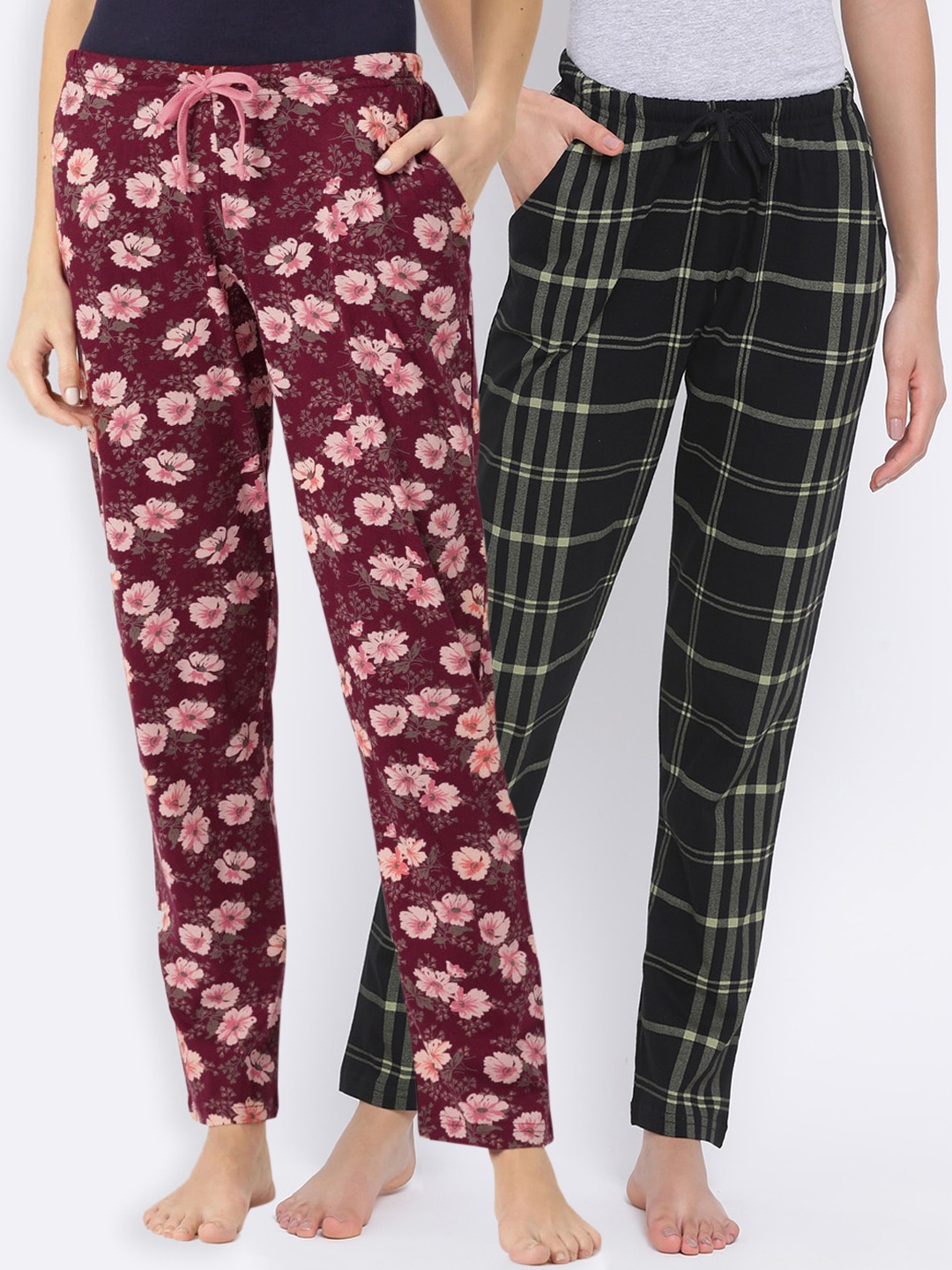 

Kanvin Women Pack of 2 Pure Cotton Lounge Pants, Maroon