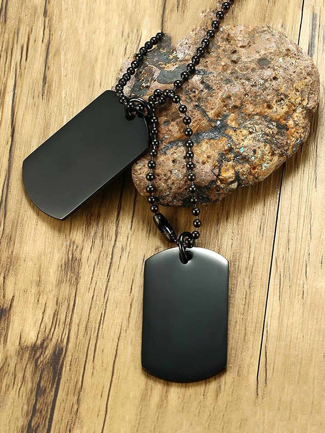 

Yellow Chimes Men Black Dual Pendant with Chain